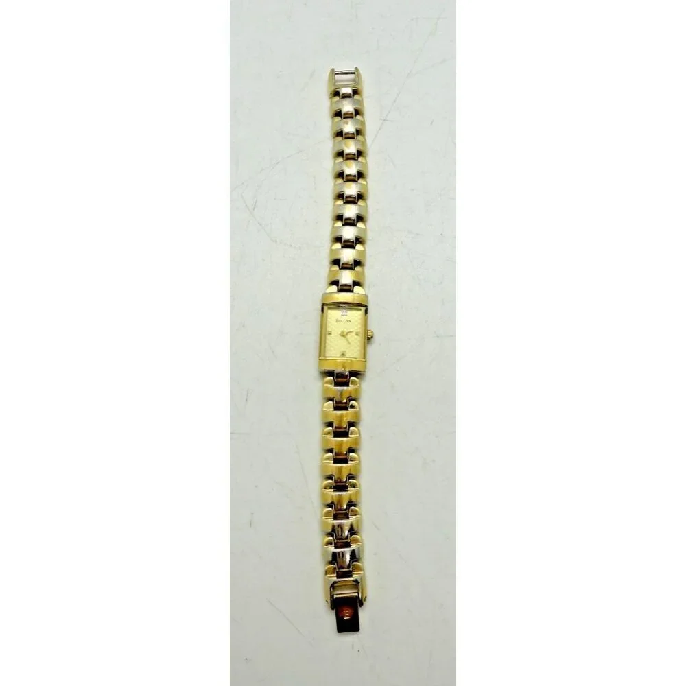 Bulova Quartz A1 Women's Watch Gold Tone Face Case Bracelet Rectangle 97S60